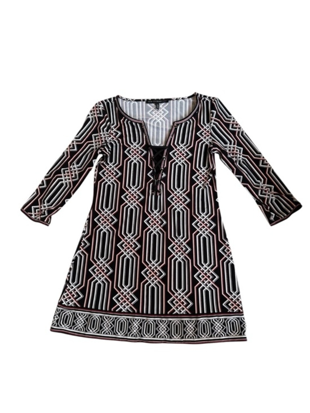 White House black market tunic top mini dress burgundy black white